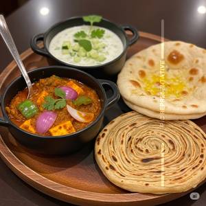 Tawa Paneer Gravy+Raita+1 Butter Roti+1 Lachha Paratha