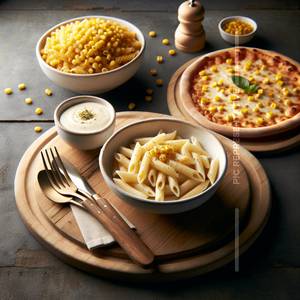 White Sauce Pasta + Golden Corn Pizza [4 Slices, 7 Inches]