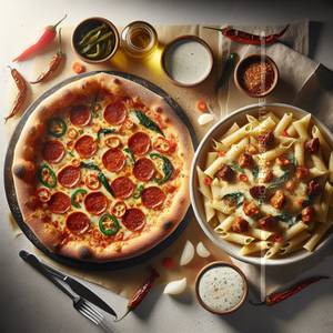 Regular Spicy Journey Pizza With White Sauce Pasta [serves 2]