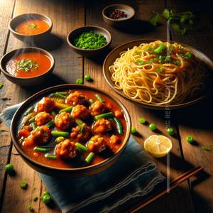 Veg Manchurian [Half] with Gravy and Veg Noodles