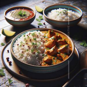 Basmati Rice With Local Chicken Curry And Aloo Bhaji [Serves 1]