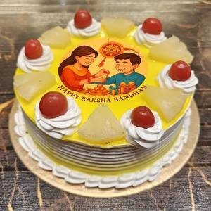 Eggless Photoprint Pineapple Cake Rakhi Special