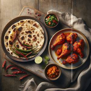 Plain Tandoori Roti (2 pcs)+Boneless Chilli Chicken(2 pcs)                                           