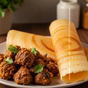 Mutton varuval with 2 dosa