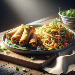 Veg Spring Roll [2 Pieces] with Veg Noodles [Half]