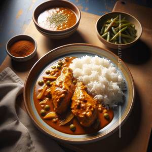 Murgh Curry(2 pcs)+Steamed Rice                                           