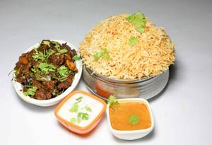 Mutton Fry Piece Biryani- Half (with Chicken Dum Rice)
