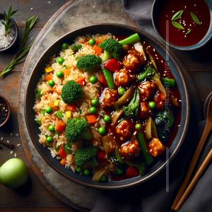 Vegetable Fried Rice with Manchurian Gravy