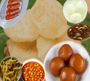 Luchi 4Pcs +Aloo Vaja+Masala Ghugni+Chutneym+Rosogolla 2Pcs+Gulab Jamun 2Pcs+Soft Langcha( 2Pcs)