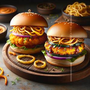 Baithak Special Burger + Chowmein Burger