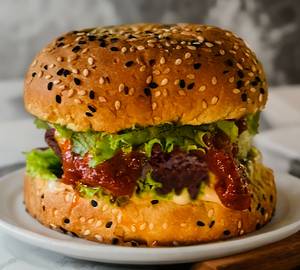 Mommy's Special Beef Burger With Goan Pork Chorizo Sauce, Blue Cheese And Fries