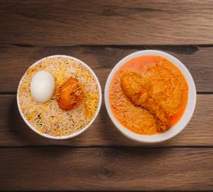 Egg Biryani with Chicken Chaap