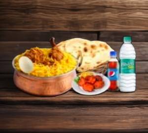 Chicken Biryani (Full) + 2Chicken Kabab+ 1Parotha + 1Egg  gravy + Pepsi + Water