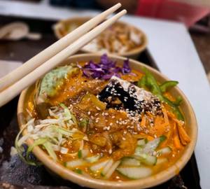 Korean Cheese Fire Ramen Bowl Meal With Fries And Coca Cola