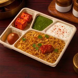 Charcoal Veg Biryani Thali.
