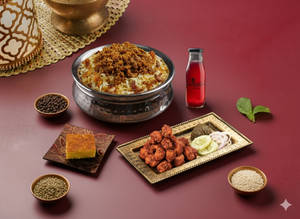 Chicken Kheema Biryani, Chicken 65, Ande ka mitha & Rose Sharbat