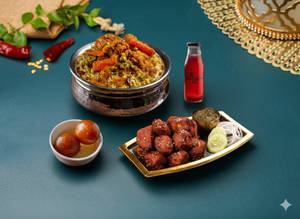 Veg Biryani, Paneer 65, Gulab Jamun & Rose Sharbat