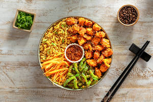 High Protein Chinese Schezwan Crispy Chicken Rice Bowl