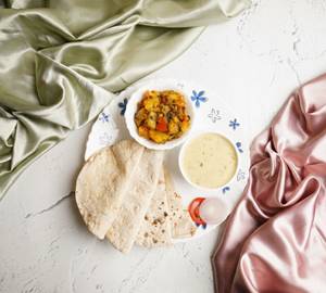 Aloo Jeera With Rajwadi Kadhi And 4 Butter Roti