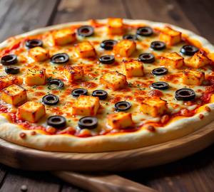 Spicy Paneer Cheese Black Olive Oil Pizza