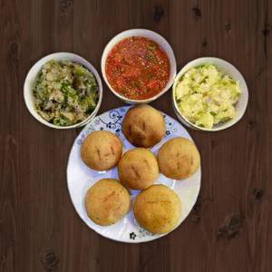Litti Chokha Ghee With Brinjal Bharta & Mashed Potato Mix + Ghee