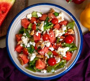 Watermelon & Feta Burrata Salad With Honey Lemon Dressing