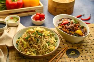 Chicken Hakka Noodles (half) & Kung Pao Chicken (half)