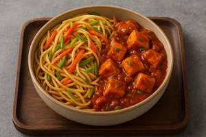 Veg Hakka Noodles With Paneer Chilli (3p) Bowl 