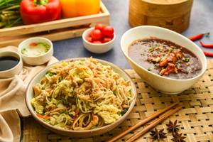Chicken Hakka Noodles (half) & Chicken Manchurian (half)