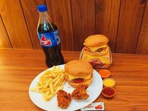 2 Chicken Crispy Tandoori Burger, 2pc Wings, Fries S And Thums Up