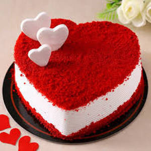 Red Velvet Heart Shape Cake With 1 Rose