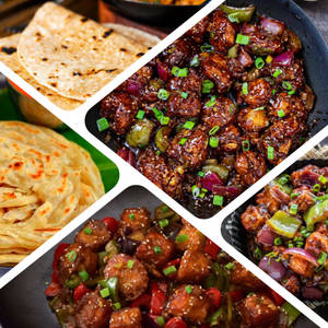 5 Parotta + 5 Chapatti + Chilli Paneer + Gobi Manchurian