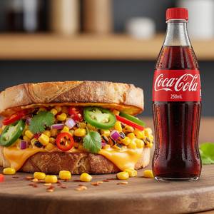 Spicy corn burger with coke soft beverage 250 ml