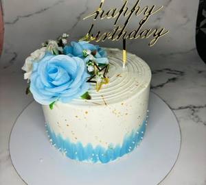 Birthday Blue Floral Theme Cake