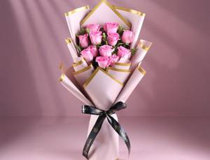 10 Pink Roses In Premium Pink Paper