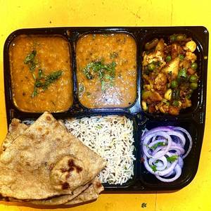 Yellow Dal Fry +Veg Sabji+onion+rice+bread Of The Day