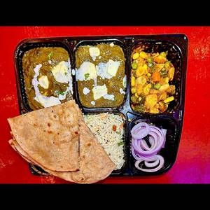 Palak Paneer +Veg Sabji+onion+rice+bread Of The Day