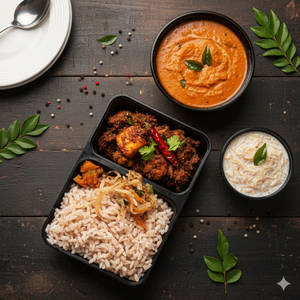 Red Rice + Thoran + Pickle + Sambar +half Paneer Roast + Payasam