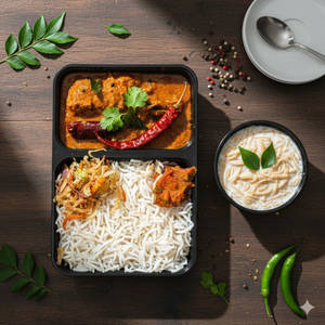 Steam Rice + Thoran + Pickle + Half Chicken Curry + Payasam