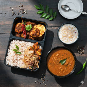 Red Rice + Thoran + Pickle + Sambar + Half Egg Roast + Payasam