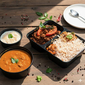 Red Rice + Thoran + Pickle + Sambar + Half Chicken Roast + Payasam