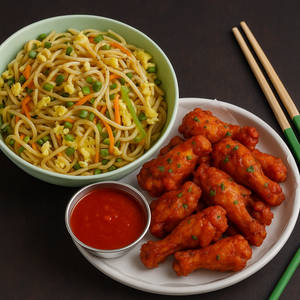 2 Toasted Egg Noodles + Chicken Hot N Chilli Wings
