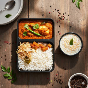Steam Rice + Thoran + Pickle + Half Egg Curry + Payasam