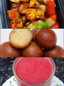 Strawberry Orange Blossom Juice 350Ml+Paneer Chilli [9 Pieces]+Gulab Jamun (2 Pieces)           