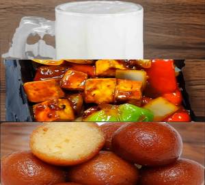 Litchi Juice [350 Ml]+Paneer Chilli [9 Pieces]+Gulab Jamun (2 Pieces)           