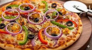 Onion Olive Panner And Capsicum Pizza