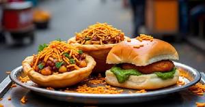 Kachori Chat with Aloo Tikki Vada Pav.     