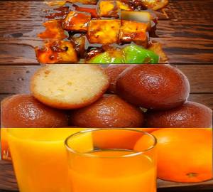 Orange Juice [350 Ml]+Paneer Chilli [9 Pieces]+Gulab Jamun (2 Pieces)           