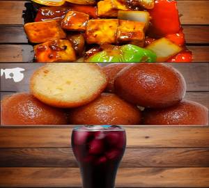 Litchi Melon Juice 350Ml+Paneer Chilli [9 Pieces]+Gulab Jamun (2 Pieces)           