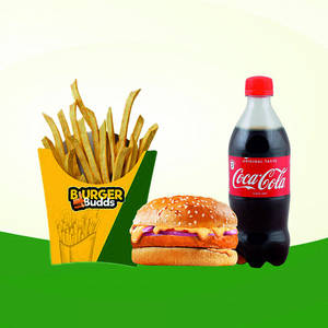Budds Aloo Tikki Burger + Fries + Coke